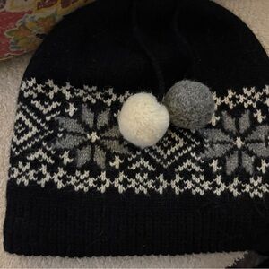 Black and White Knit Beanie with Pom Poms from Norway!